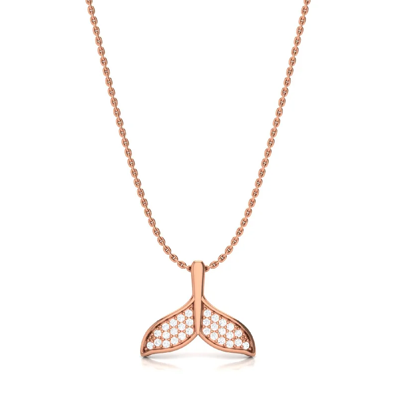 Ladies pendant necklaces-Tail-Shaped Gold & Diamond Necklace