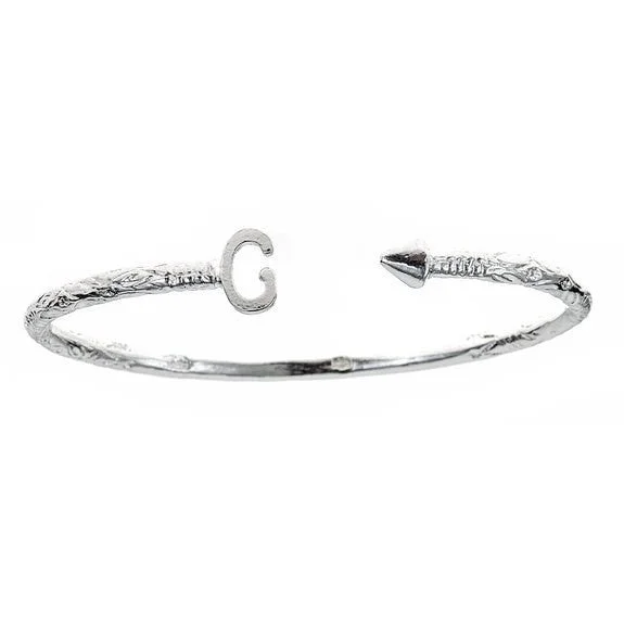 Better Jewelry Personalized Letter + Arrow End West Indian Bangle .925 Sterling Silver