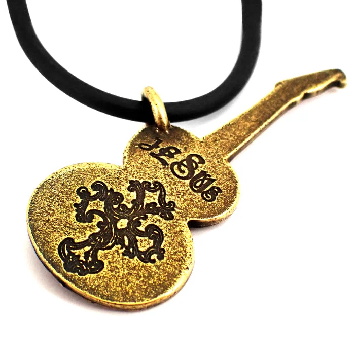 Ladies animal-themed necklaces-Electric Guitar Jesus Antique Brass Finish Necklace