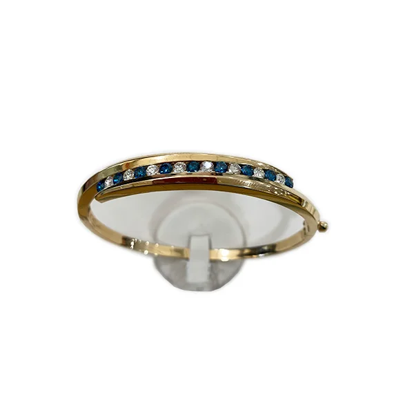 14k Yellow Gold Blue Diamond Bangle