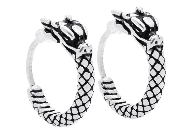 Ladies luxury earrings-Men's Stainless Steel Dragon Hoop Earrings