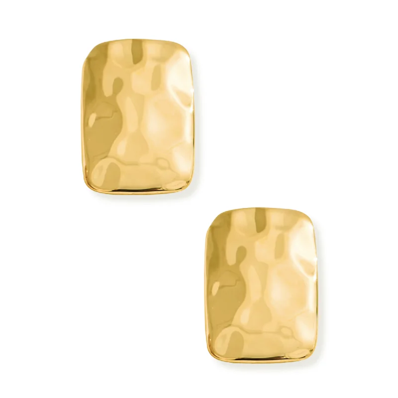 Ladies large stud earrings-Large Hammered Rectangle Earring