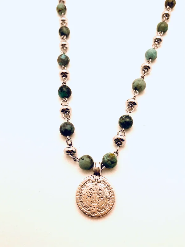 Ladies gold pendant necklaces-African Turquoise Coin Necklace