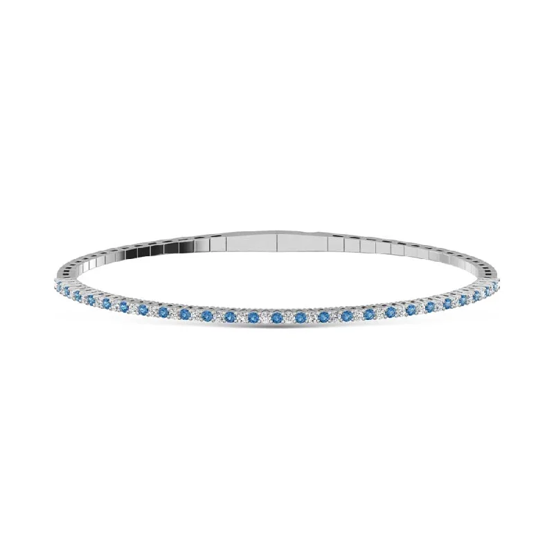 14K White Gold  1 Ct.Tw.  Alternate white and Blue Lab Grown Diamond Bangle