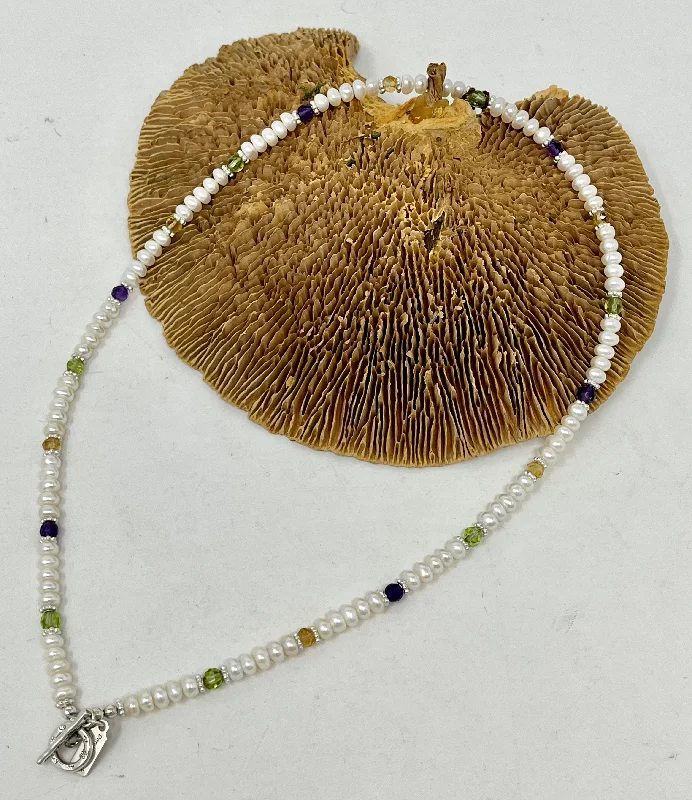 Ladies infinity necklaces-Pearl, Amethyst, Peridot, Citrine, Hill Tribe Silver Necklace