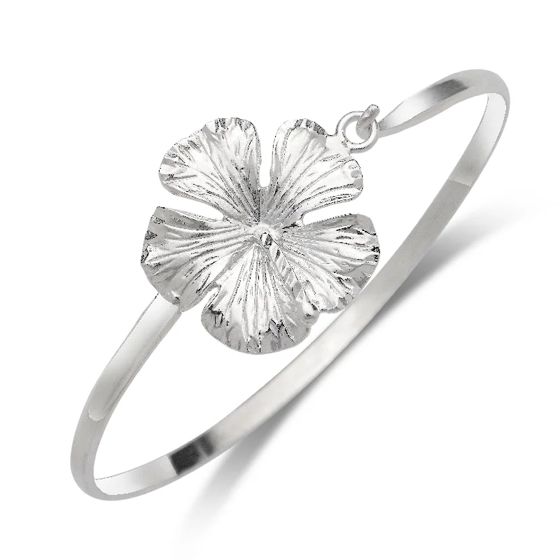 Large Hibiscus Flower .925 Sterling Silver Hook Bangle, 1 piece