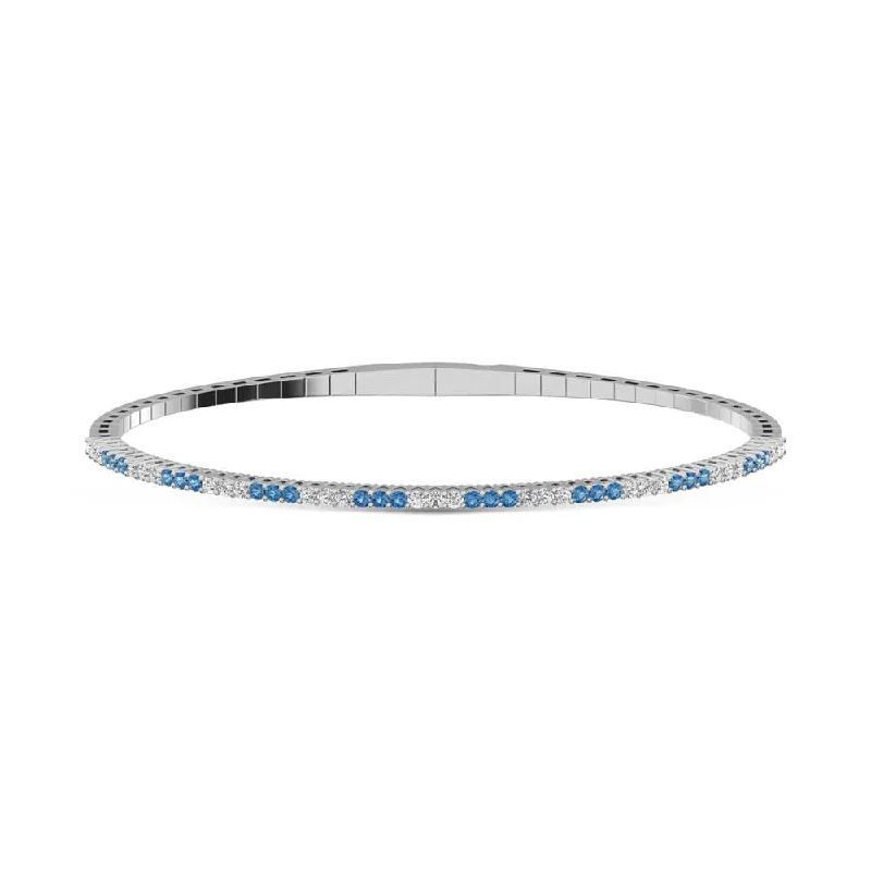 14K White Gold  1 Ct.Tw.  Alternate 3 white and 3 Blue Lab Grown Diamond Bangle