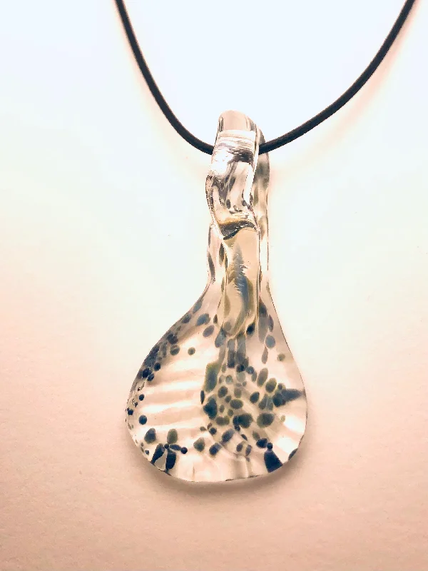 Ladies designer pendant necklaces-Necklace with fused Glass Pendant, large Pendant, long,clear with dots