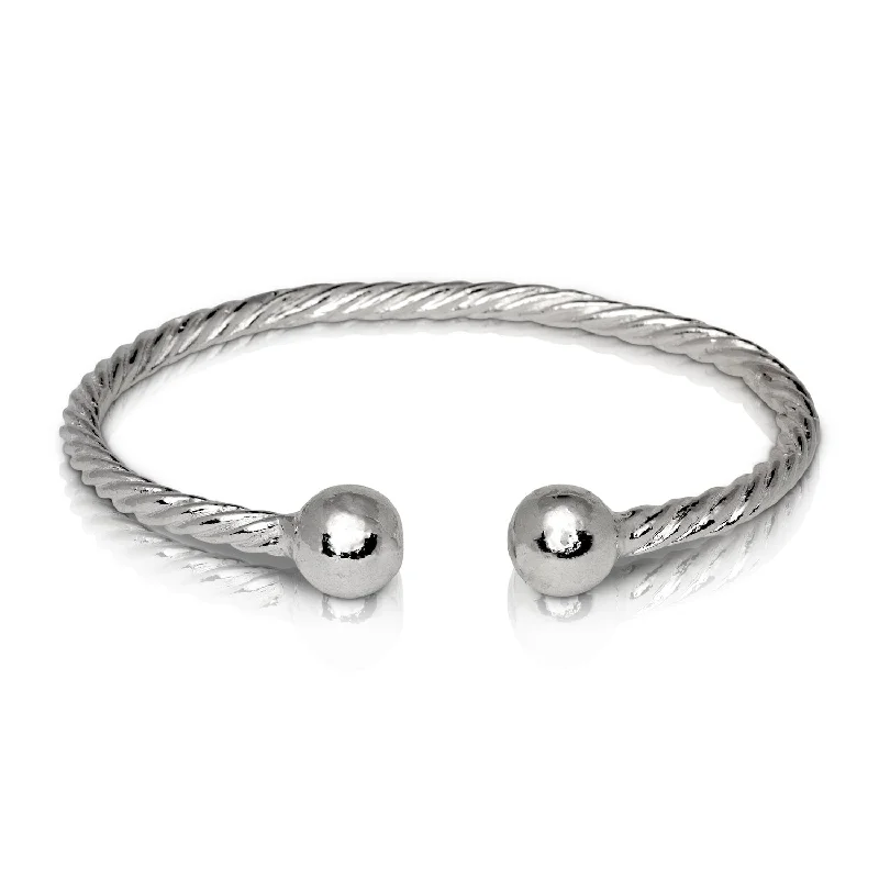 Better Jewelry Ball Ends Coiled Rope West Indian Bangle .925 Sterling Siver, 1 piece