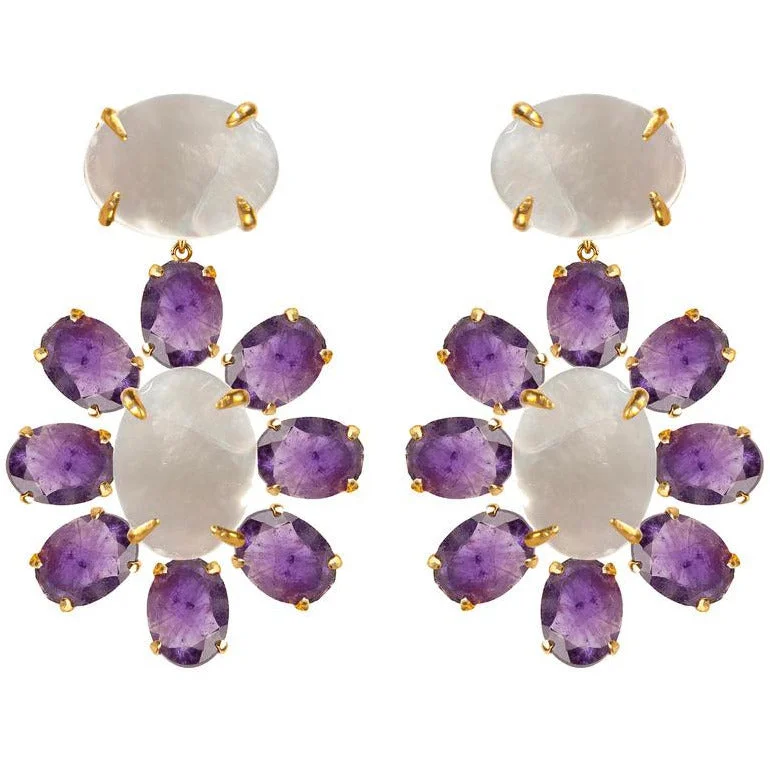 Ladies hoop earrings-Amethyst flowers