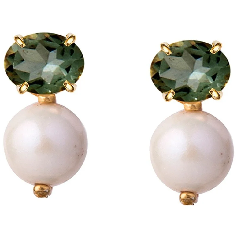 Ladies long earrings-Green onyx pearl