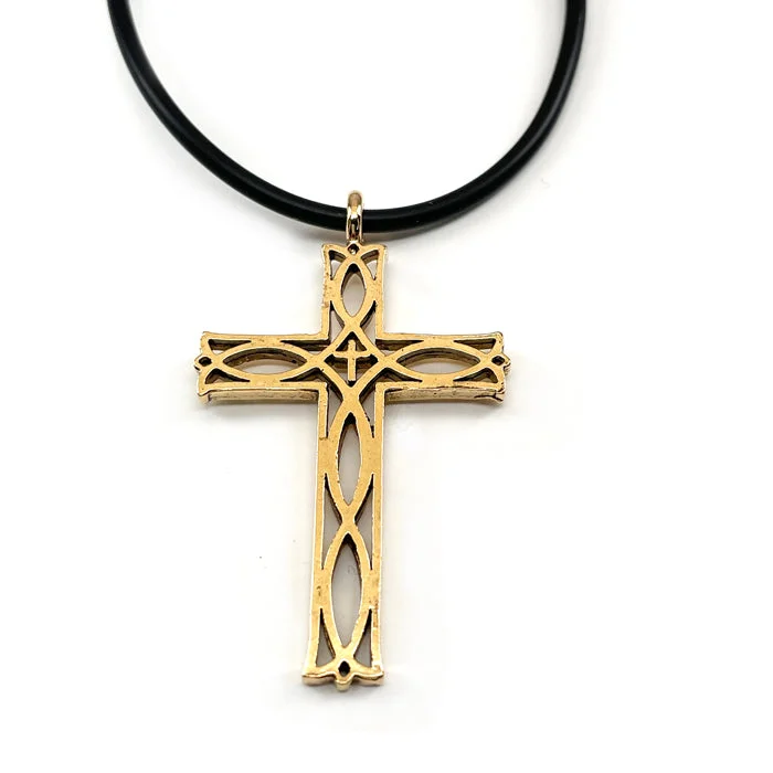 Ladies infinity necklaces-Cross Ichthus Fish Gold Necklace