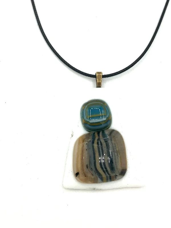 Ladies statement necklaces-Necklace with Fused Glass Pendant, Small Pendant, White with Green