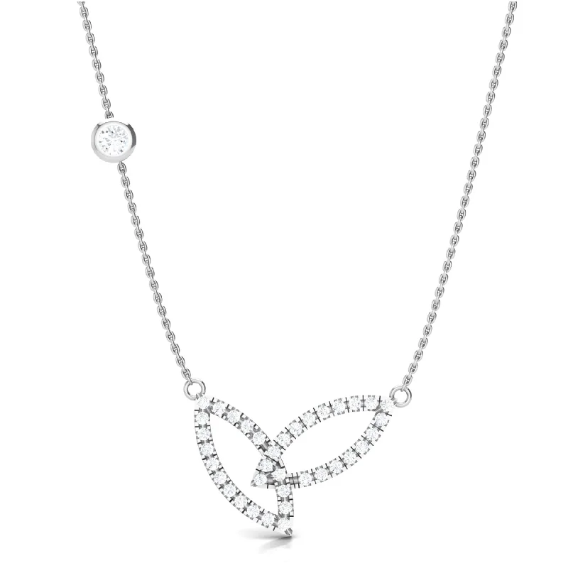 Ladies diamond bar necklaces-Cutting Edge Leaf Diamond Nature Necklace