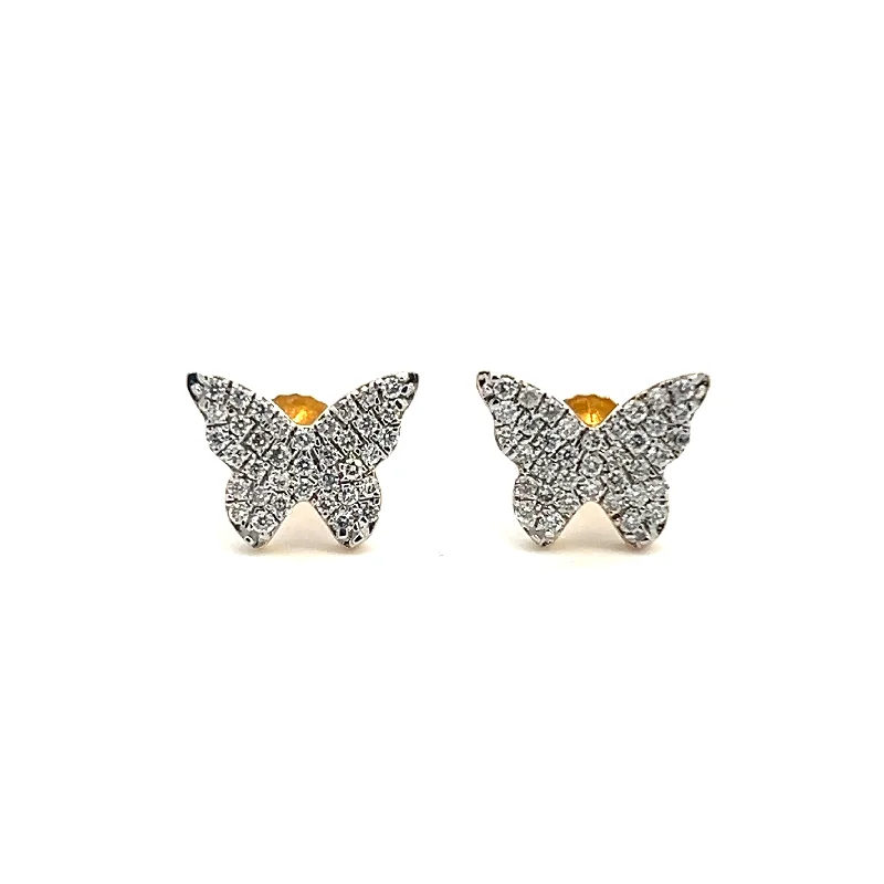 Ladies oval drop earrings-14K Two Tone Gold 0.20ctw Diamond Butterfly Stud Earrings