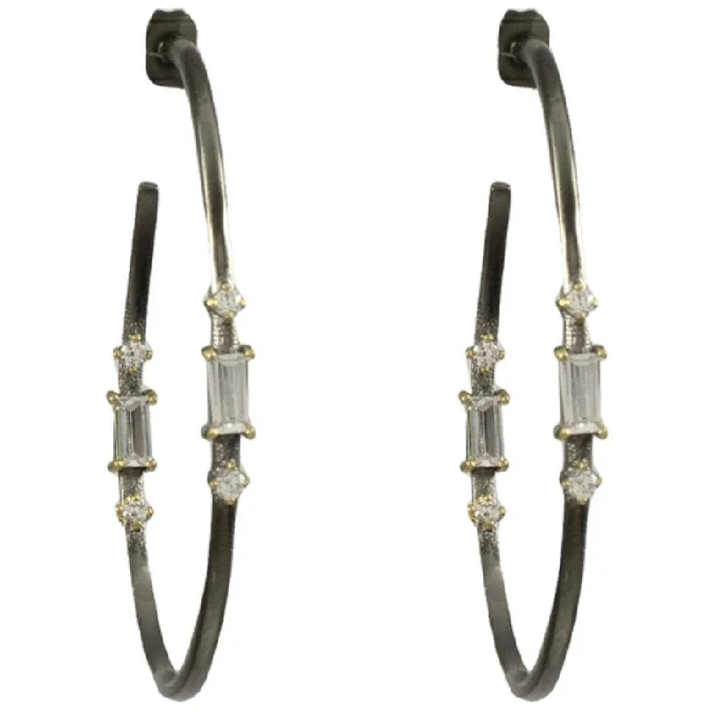 Ladies vintage diamond earrings-Baguette hoop