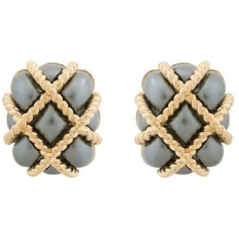 Ladies silver drop earrings-Gray Basketweave