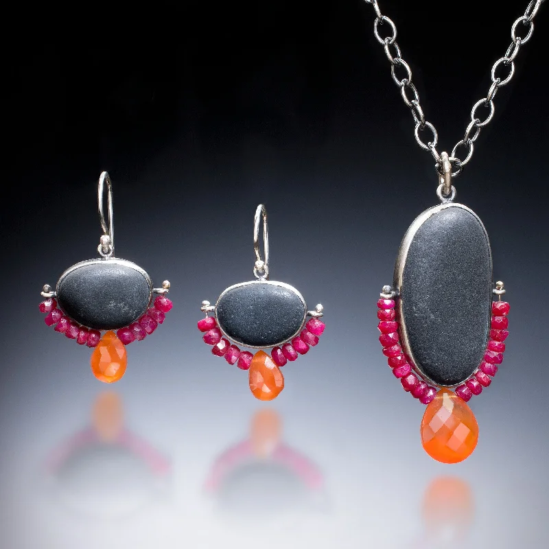 Ladies bridal earrings-Ruby Rock Earrings and Necklace