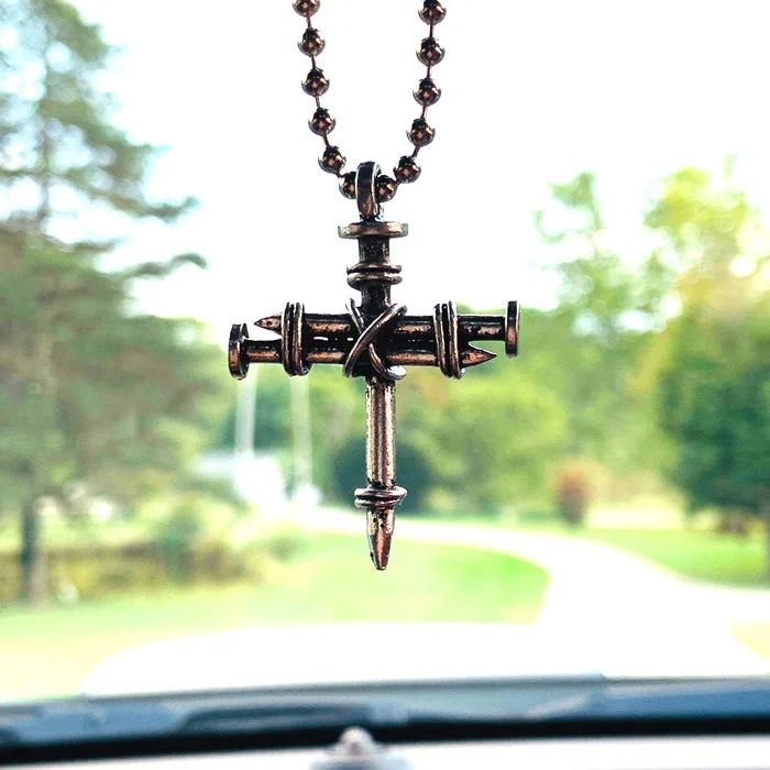 Ladies engraved necklaces-Car Charm Nail Cross Silver Bundle