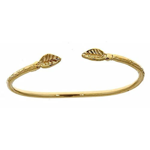 Better Jewelry 14K Yellow Gold BABY West Indian Bangle w. Leaf Ends