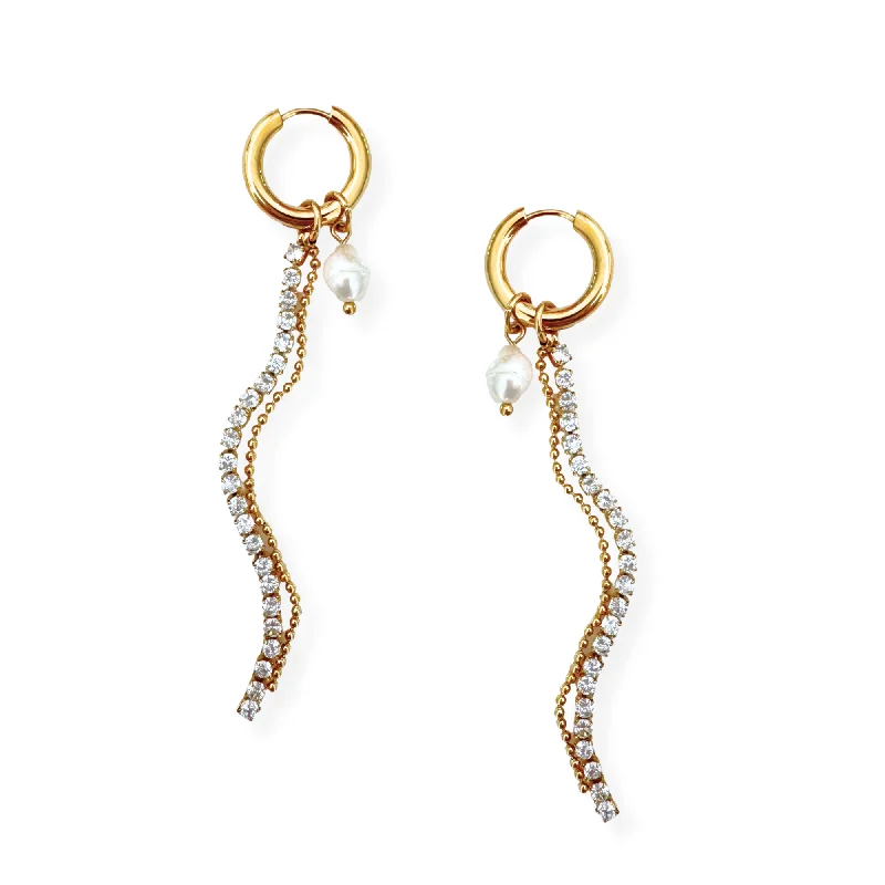 Ladies flower earrings-Pearl Mini Hoop Earring