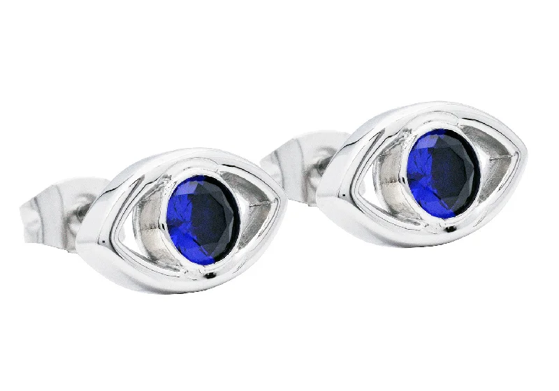 Ladies adjustable earrings-Men's Blue Cubic Zirconia Stainless Steel Evil Eye Earrings