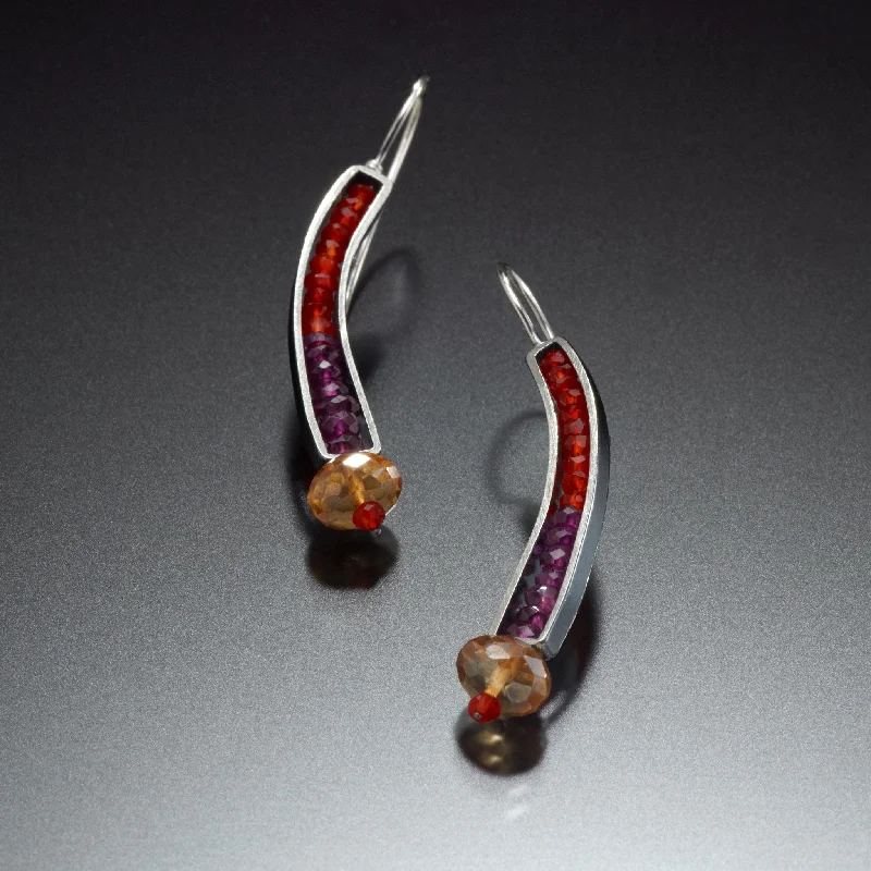 Ladies crescent earrings-Gemstone Curve Earrings (red)