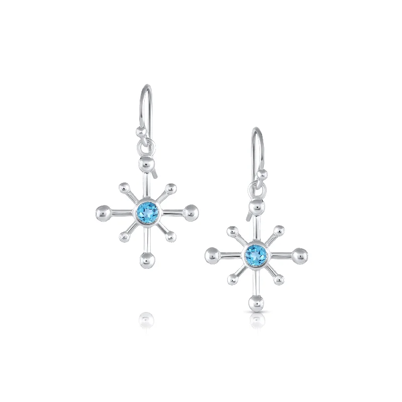 Ladies flower earrings-Satellite Drop with Gemstone Earring