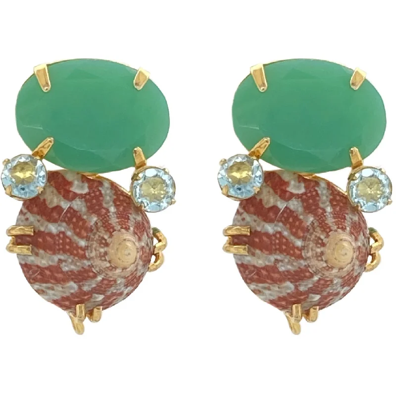 Ladies gold earrings-Chrysoprase Shell