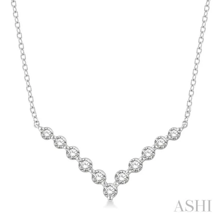 Ladies simple gold necklaces-1/2 Ctw Chevron Round Cut Diamond Necklace in 14K White Gold