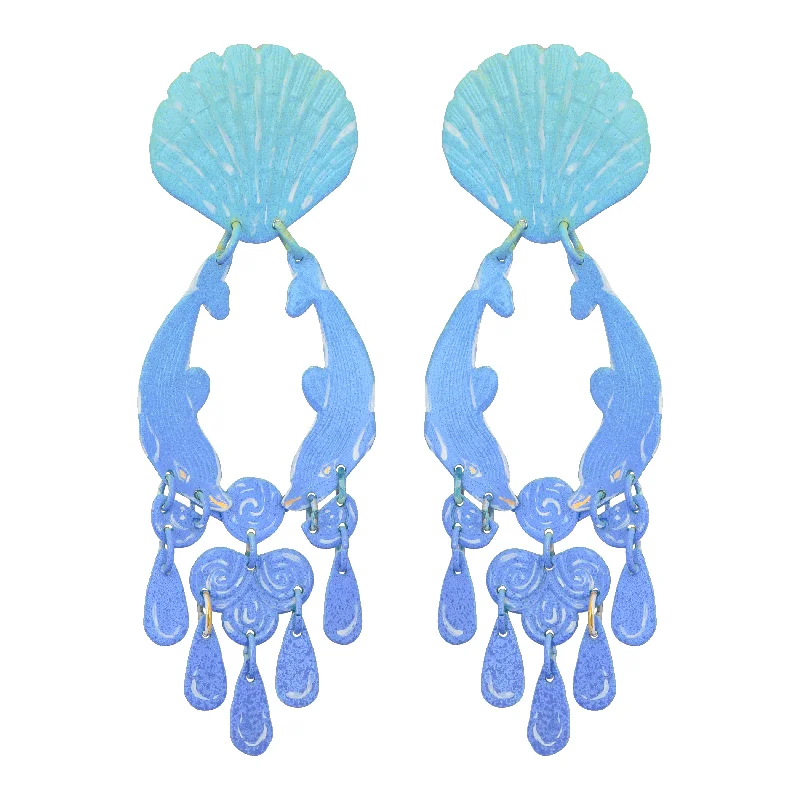 Ladies flower earrings-Blue Cetacean Earrings