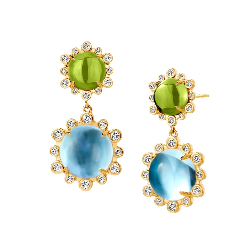 Ladies rose gold earrings-Peridot & Blue Topaz Drop Earrings