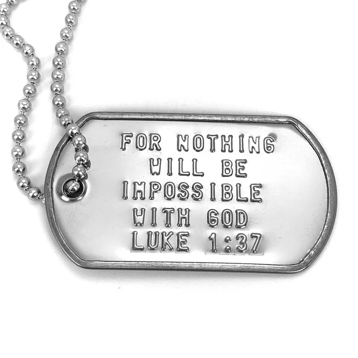 Ladies diamond bar necklaces-For Nothing Is Impossible With God Luke 1:37 Dog Tag Necklace