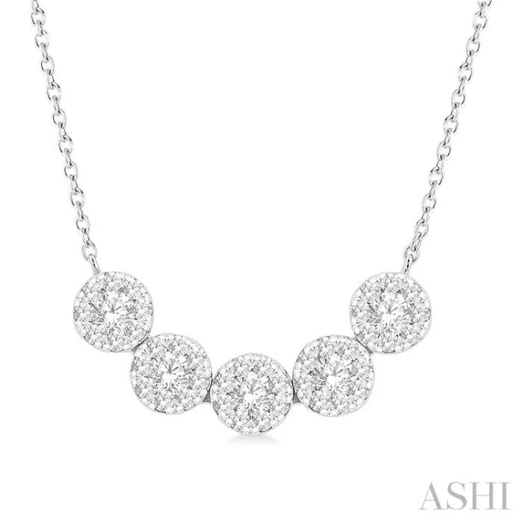 Ladies classic necklaces-1/2 ctw 5-Stone Circular Mount Lovebright Round Cut Diamond Necklace in 14K White Gold