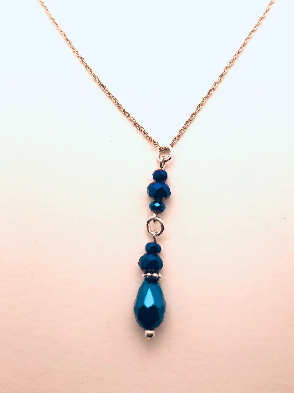 Ladies custom birthstone necklaces-Sterling Silver Necklace with Blue Crystals