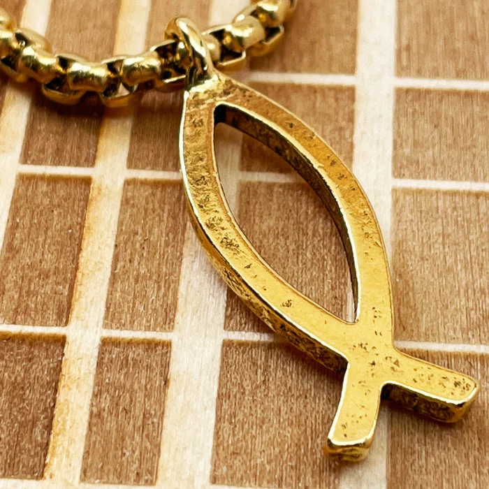 Ladies custom necklaces-Ichthus Fish Gold Finish Pendant Gold Finish Heavy Chain Necklace