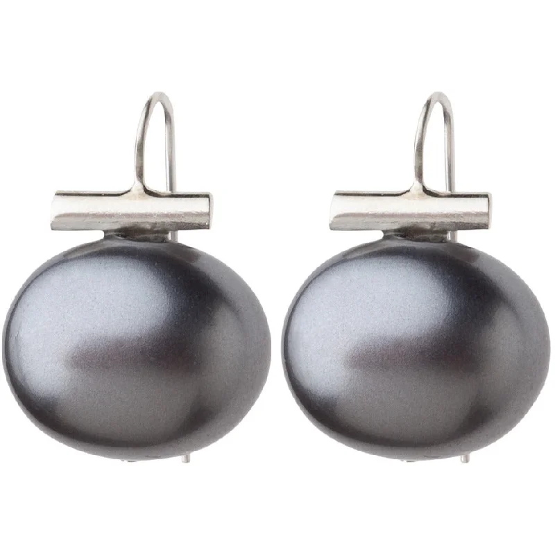 Ladies fashion gold earrings-Grey Pearl Drop