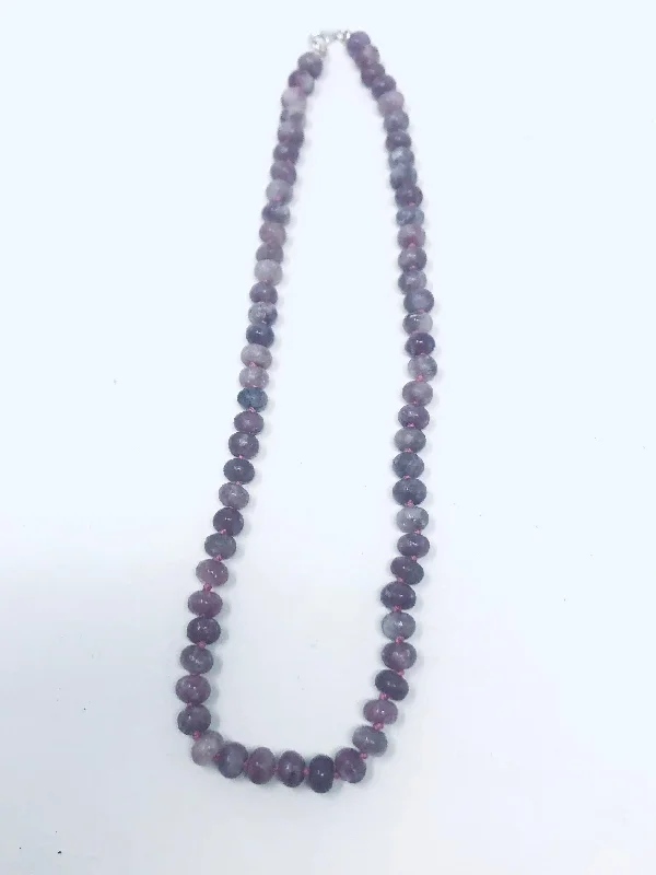 Ladies gemstone drop necklaces-Lepidolite Knotted Necklace