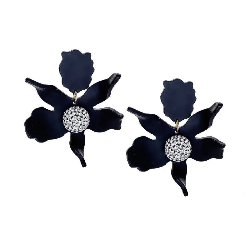 Ladies small dangle earrings-Black Lily