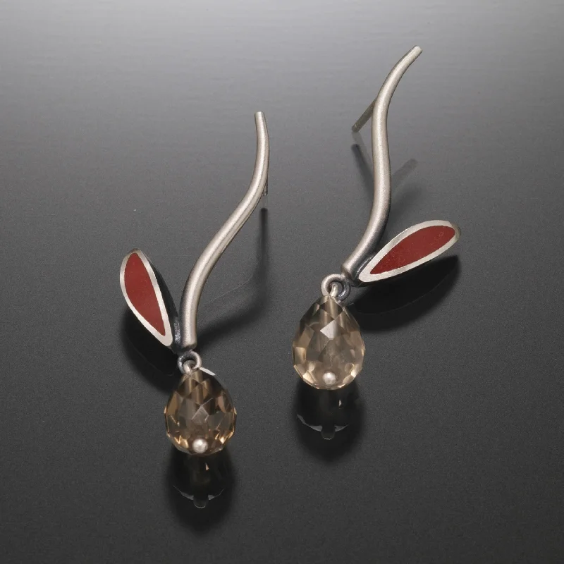 Ladies black diamond earrings-Stem Earrings (red)