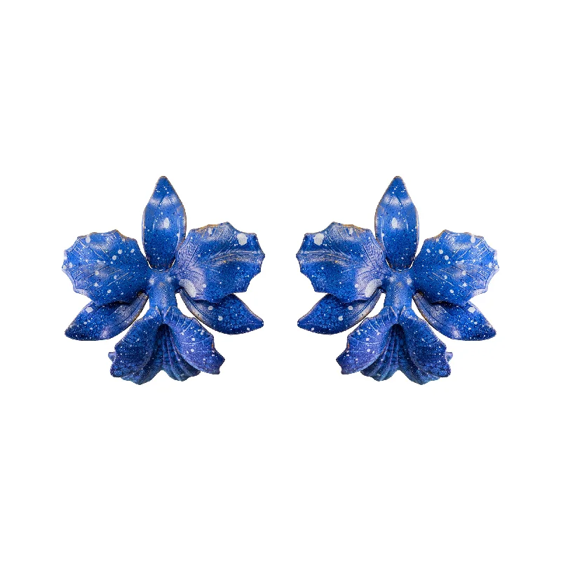 Ladies crystal earrings-Midnight Laelia Orchid Studs