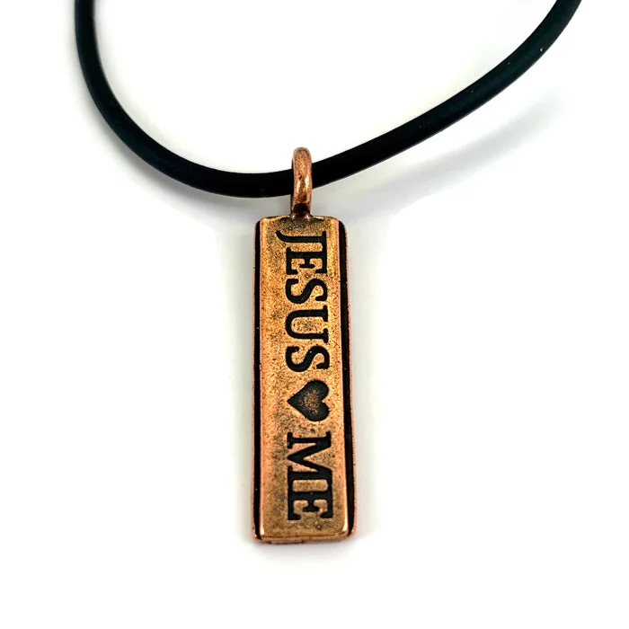 Ladies rose gold necklaces-Jesus Loves Me Copper Necklace