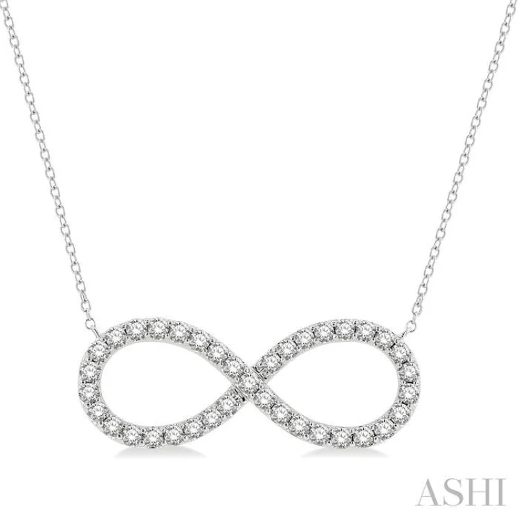 Ladies chunky necklaces-1/2 Ctw Round Cut Diamond Infinity Necklace in 14K White Gold