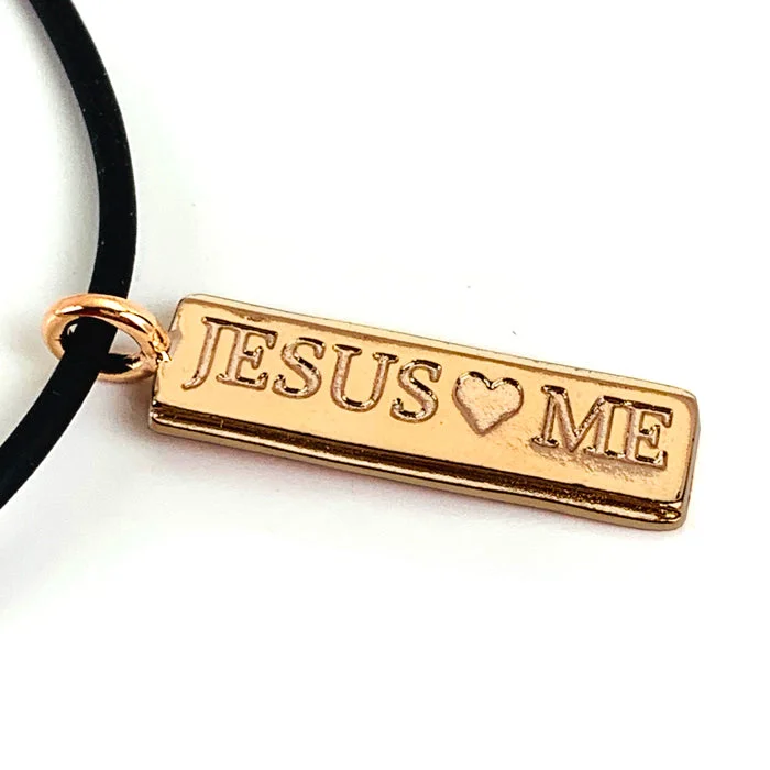 Ladies chunky necklaces-Jesus Loves Me Rose Gold Necklace