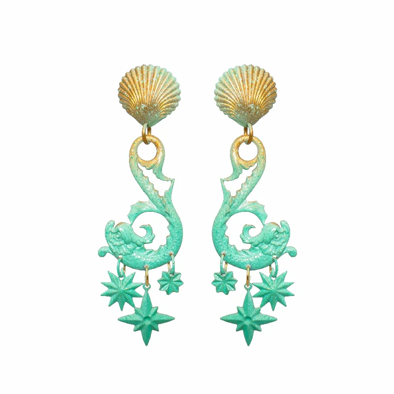 Ladies oval drop earrings-Aqua Neptune Earrings