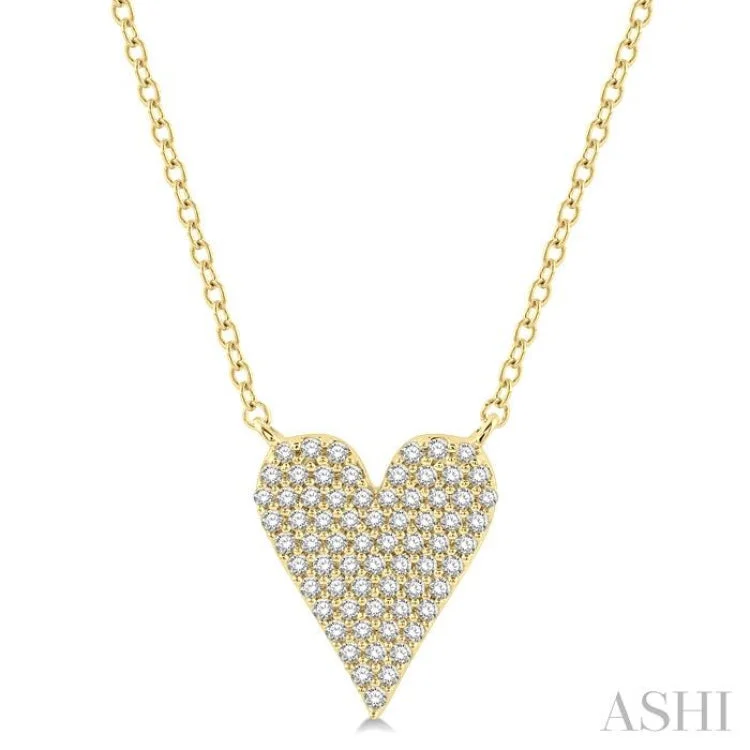 Ladies rose gold necklaces-1/4 Ctw Heart Charm Round Cut Diamond Fashion Necklace in 10K Yellow Gold