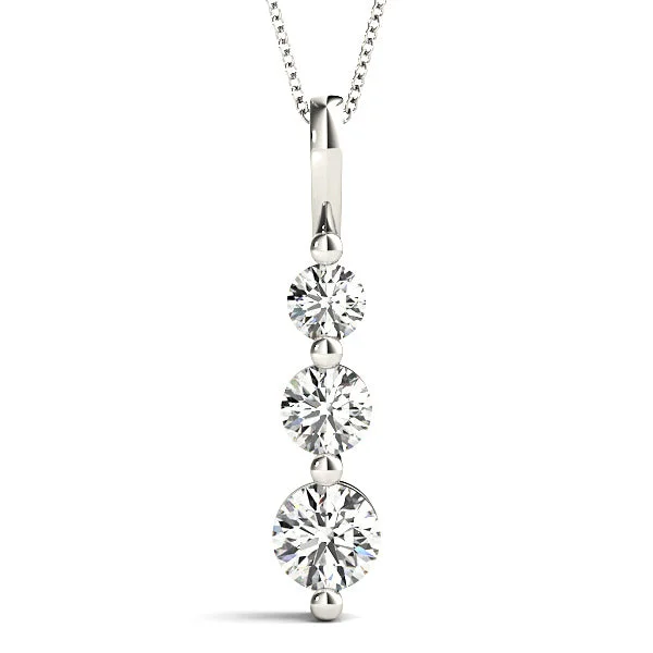 Ladies fashion necklaces-Shared Prong 1.00 ctw Diamond Three Stone Necklace Pendant