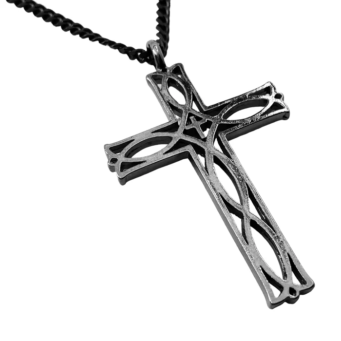 Ladies pearl necklaces-Cross Ichthus Fish Dark Metal Finish Pendant Dark Finish Curb Chain Necklace