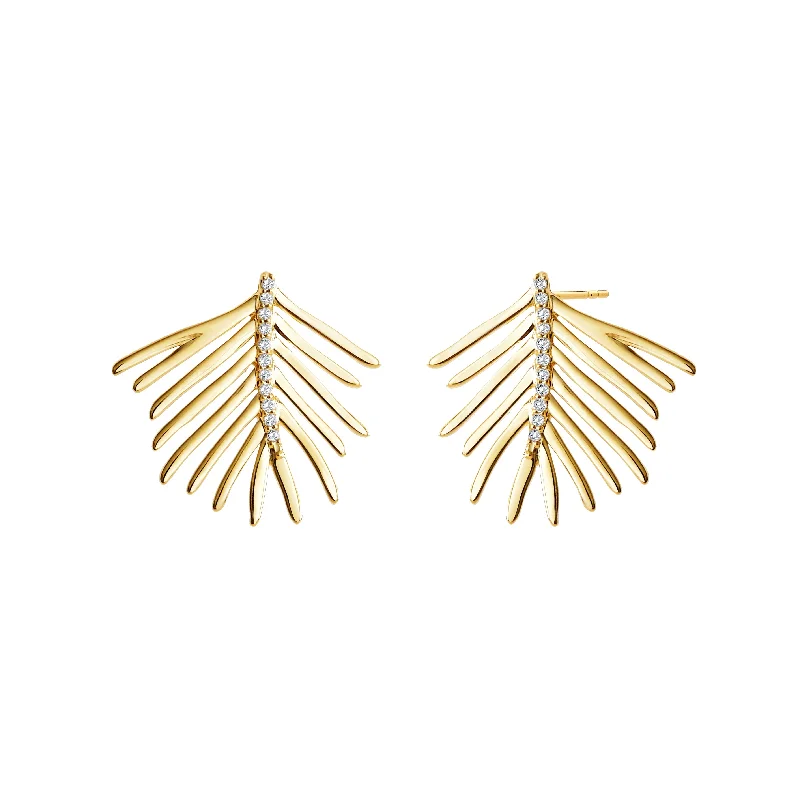 Ladies butterfly earrings-Gold Palm Leaf Earrings