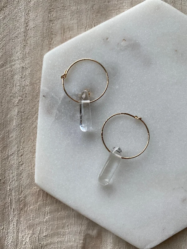 Ladies rose gold earrings-CLEAR THE MIND - Quartz Drop Hoop Earrings